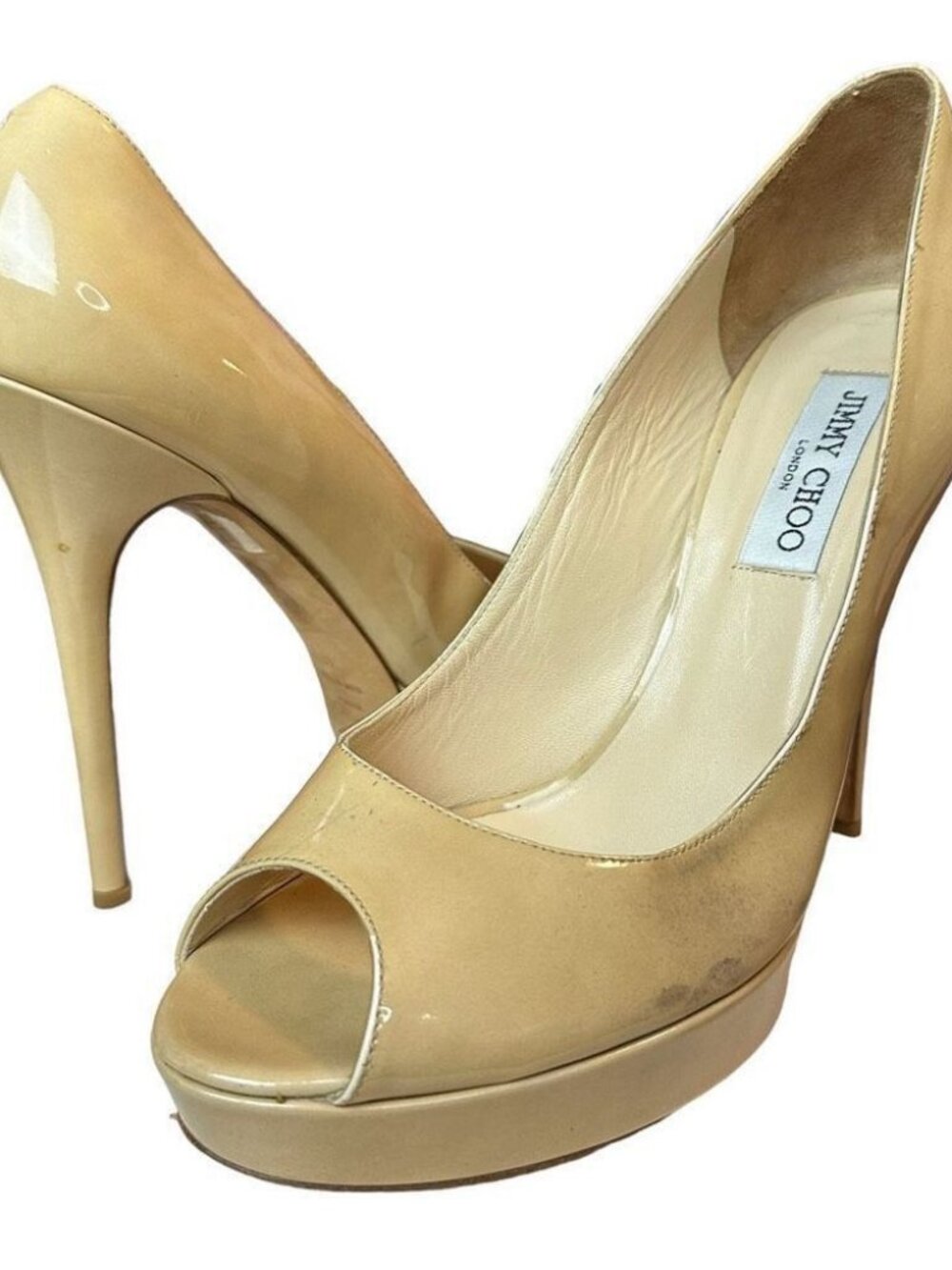Jimmy Choo Nude Patent Leather Platform Pumps Heels Classic Career Shoes